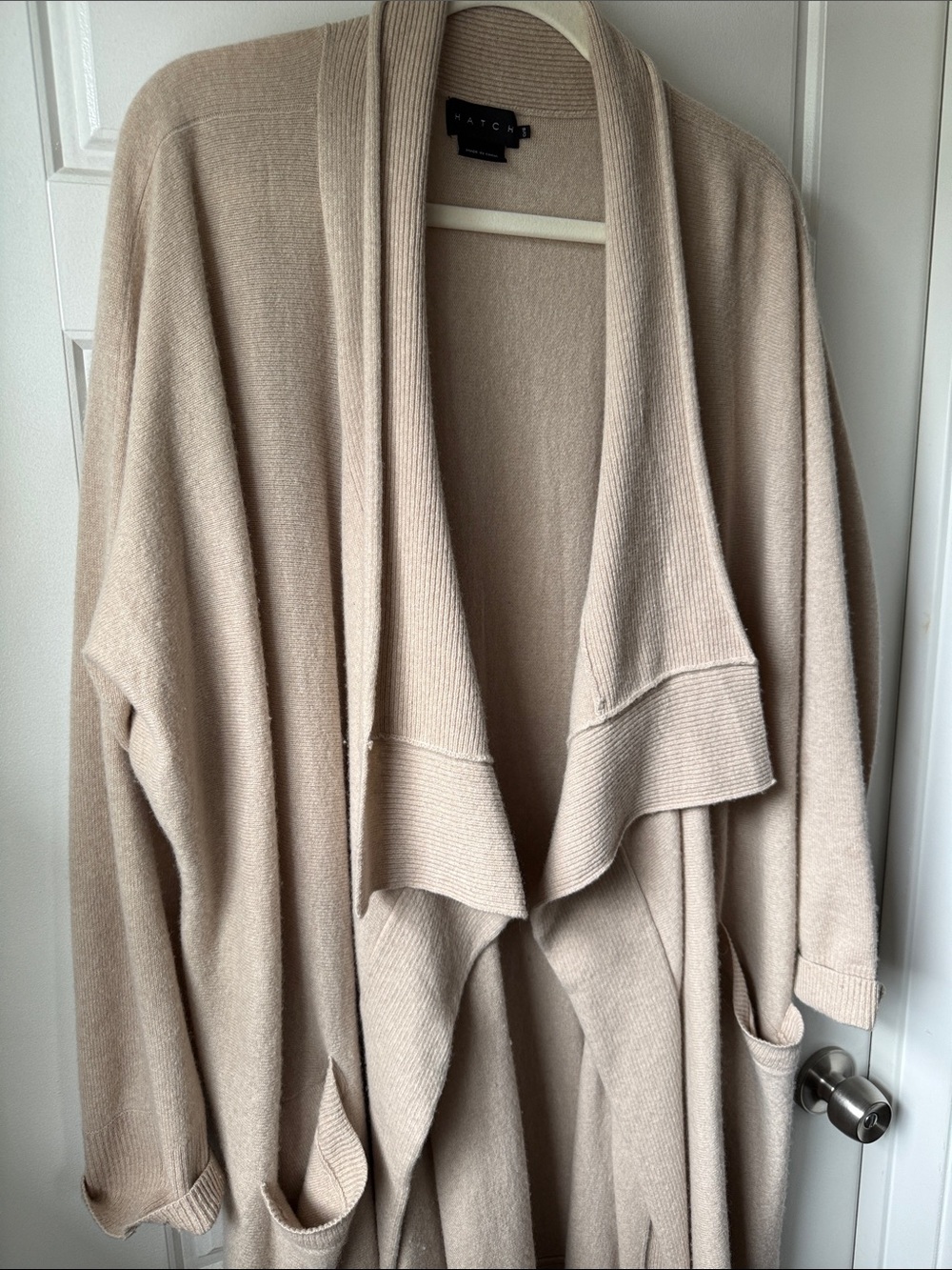 Hatch Sandstone Beige Cashmere Draped Open-Front Cardigan
